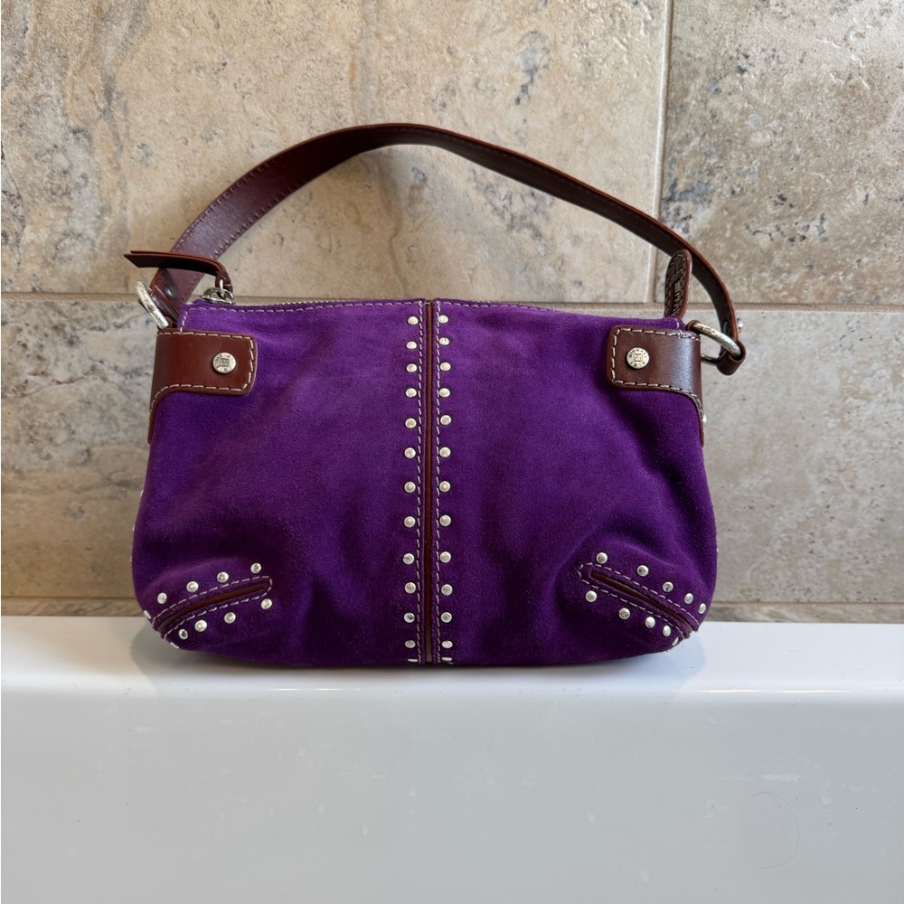 Michael Kors Purple Suede Studded Shoulder Bag